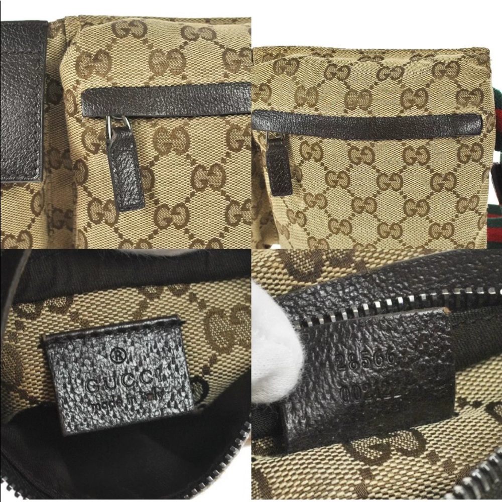 Gucci Beige GG Supreme Dual-Pocket Crossbody with Green and Red Web Strap - Picture 10 of 13